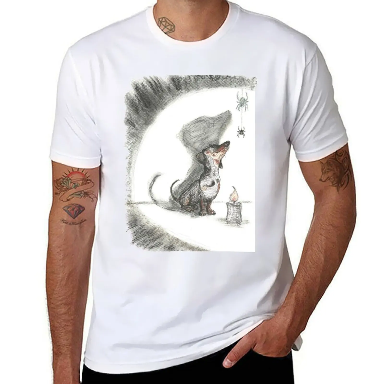 

Dachshund Spooky t T-Shirt shadow, shirts man dog, graphic spider. illustration. doxie sausage and