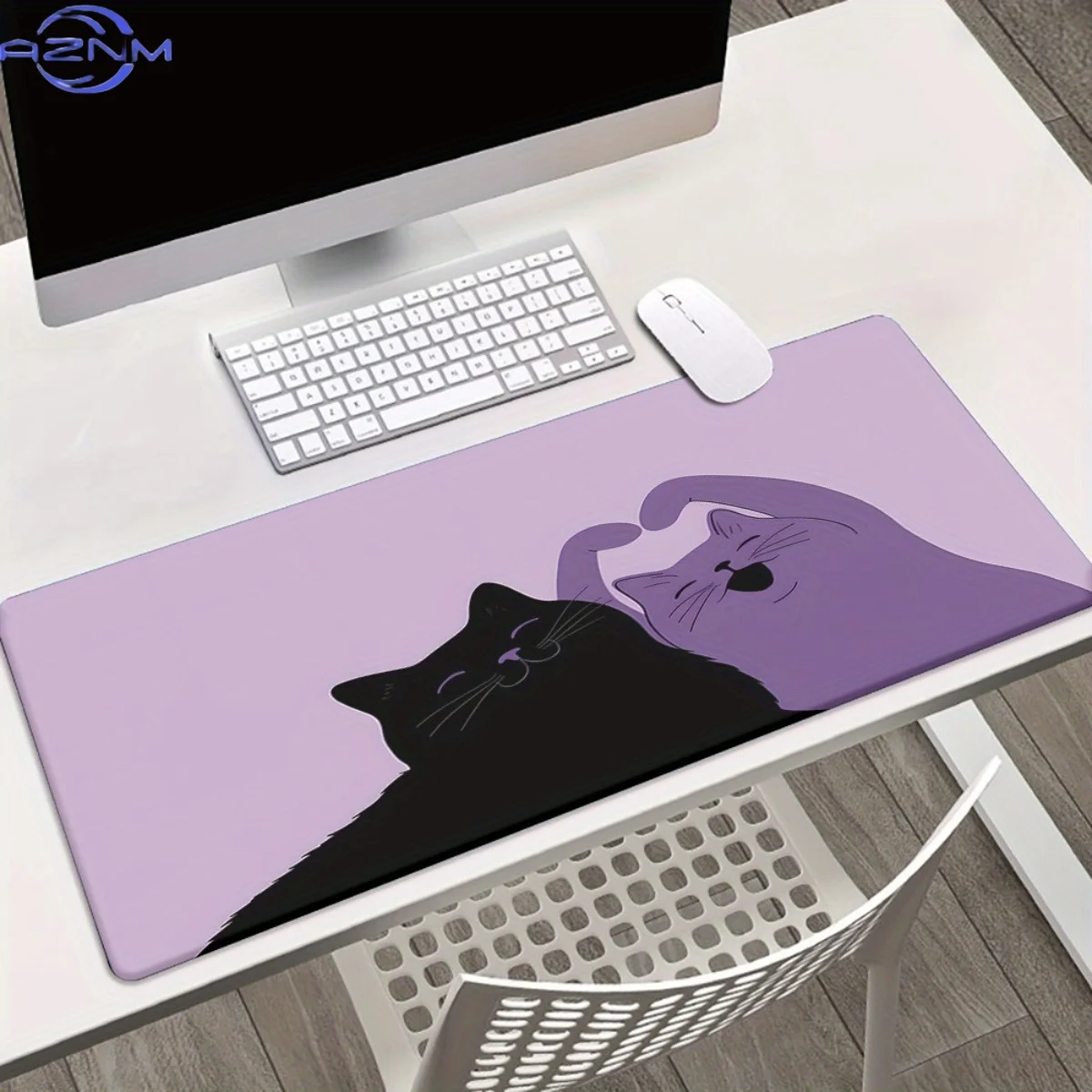 1pc Cats Making Heart Shape Desk Mat, XXL Non-Slip Rubber Base Mouse Pad, Large Multi-Functional Office & Gaming Decor, Smooth S