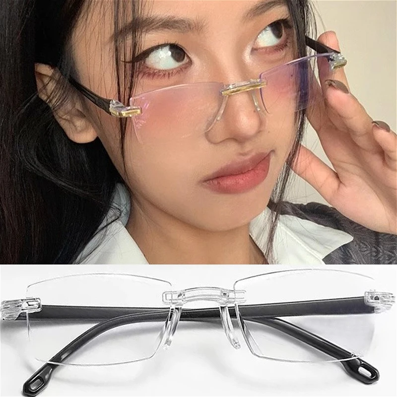 Retro Narrow-frame Glasses Women Anti-Blue Light Rimless Y2K Square Harajuku Eyewear Decorative Computer Eyeglasses Accessories