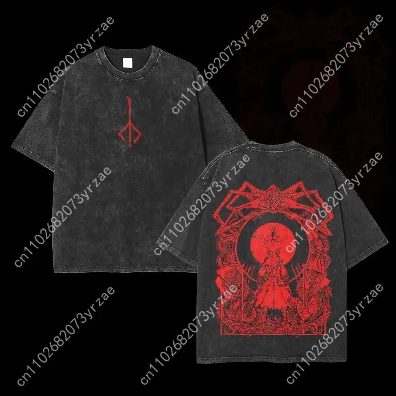 เสื้อยืดลาย Bloodborne Blood Moon สไตล์เรโทร สำหรับผู้ชายและผู้หญิง คุณภาพสูง วินเทจ ผ้าฝ้าย แขนสั้น แฟชั่น เสื้อยืดเนื้อนุ่ม ระบายอากาศได้ดี