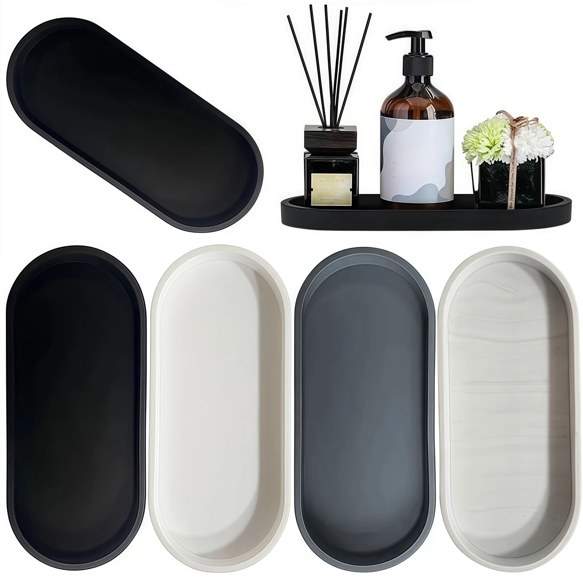 

Bathroom Vanity Silicone Tray For Counter Dish Soap Sponge Holder Dresser Cosmetic Ring Perfume Organizer Tray Home Essentials
