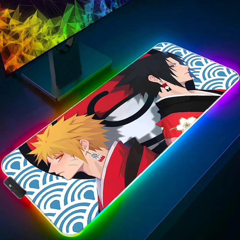 LED Mouse Pad durable anime Gaming Naruto Backlight Accessories RGB Mousepad Gamer PC Completo Computer Keyboard Desk Mat