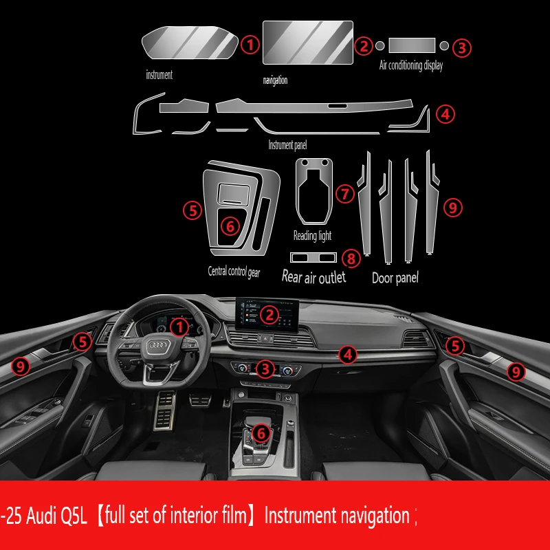 

Tpu Transparent Film for Audi Q5L Q5 Sportback 2025 Car Interior Protection Sticker Center Console Navigation Car Accessories