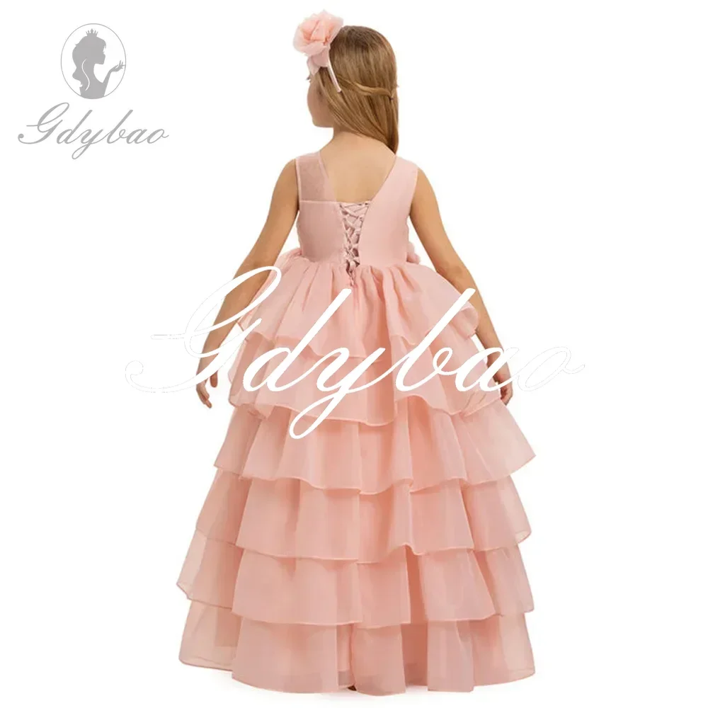 Plissado flor sem mangas simples clássico uma linha vestido da menina de flor até o chão elegante casamento primeira comunhão vestido personalizado