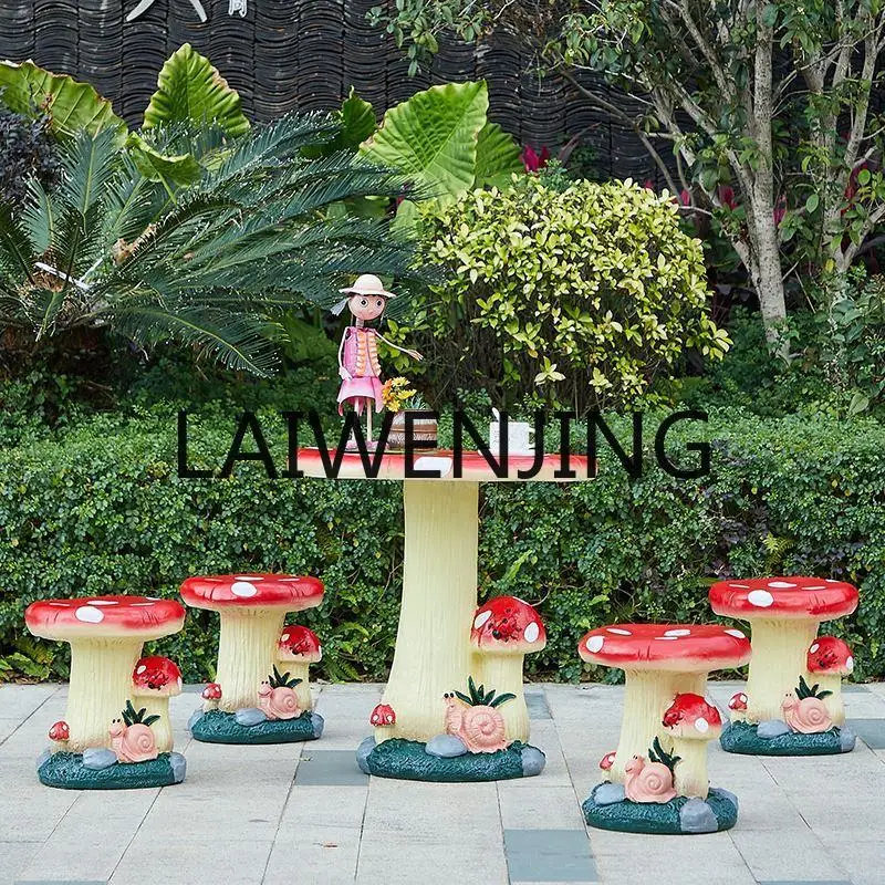 Outdoor Cartoon Mushroom Table and Chair Balcony Small Table and Chair Three-Piece Resin Garden Courtyard Decoration