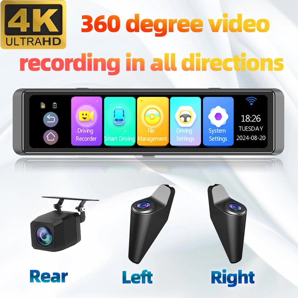 4 Channels Dash Cam For Cars, 360° panoramic monitoring Front Left Right And Rear 4K+1080P+1080P+1080P With Wifi APP ADAS BSD