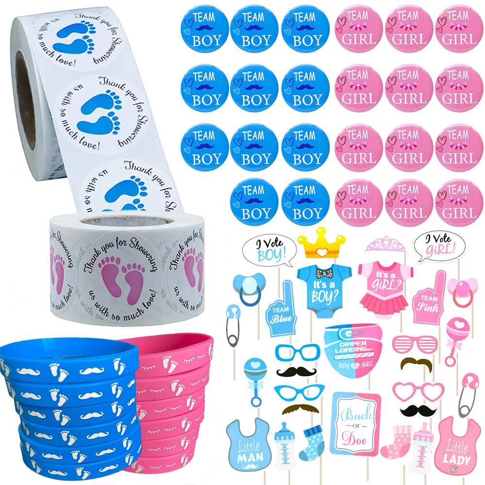 Gender Reveal Party Supplies Boy or Girl Ideas Badge Pin Button Pin Silicone Bracelet Photo Prop Baby Shower Pink and Blue Games