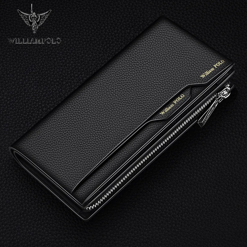 WilliamPOLO Male Genuine Leather Wallets Men Wallet Credit Business Card Holders Fashion Mobile Phone Bag Zipper Purse Handbag