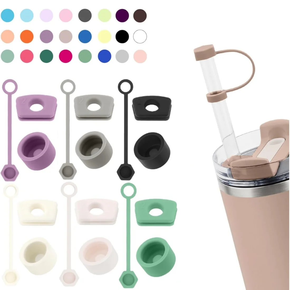 Silicone Straw Toppers Spill Proof Plug Straw Tips Lids for Stanley 30/40 oz Dust Proof Straw Cap Leak Proof Straw Cover ﻿