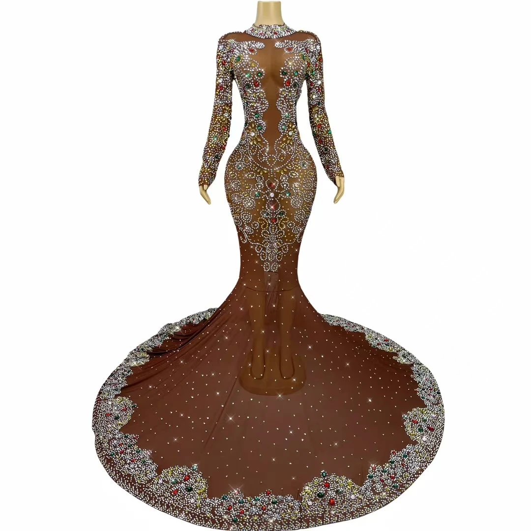 

Jinzi High-quality Luxury Wedding Dress Tight Evening Gown Birthday Party Photo Shoot Wear Sparkly Crystals Floor-length Dress