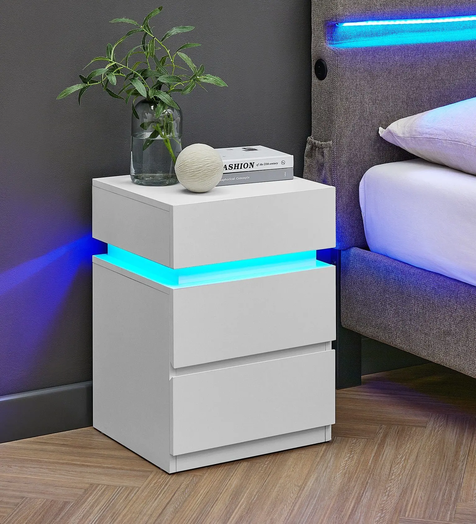 VASAGLE bedside table (1-St), with LED lighting, adjustable colors