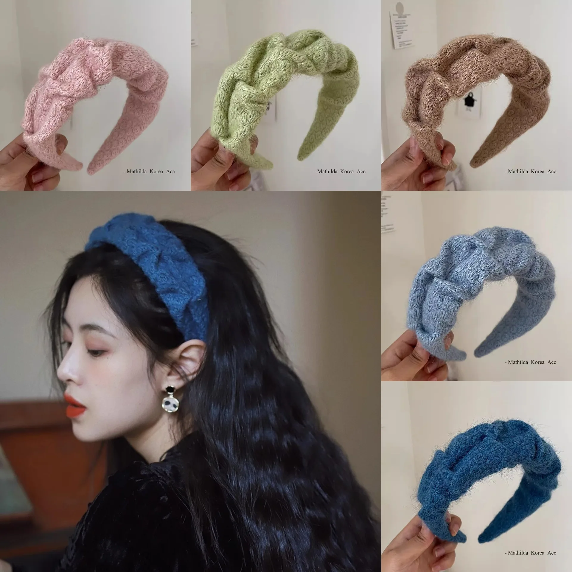 2025 New Klein Blue Wool Hairband Pleated Girls Wide-brimmed High Top Women Advanced Sense Gentle Warm Hairpin Headband