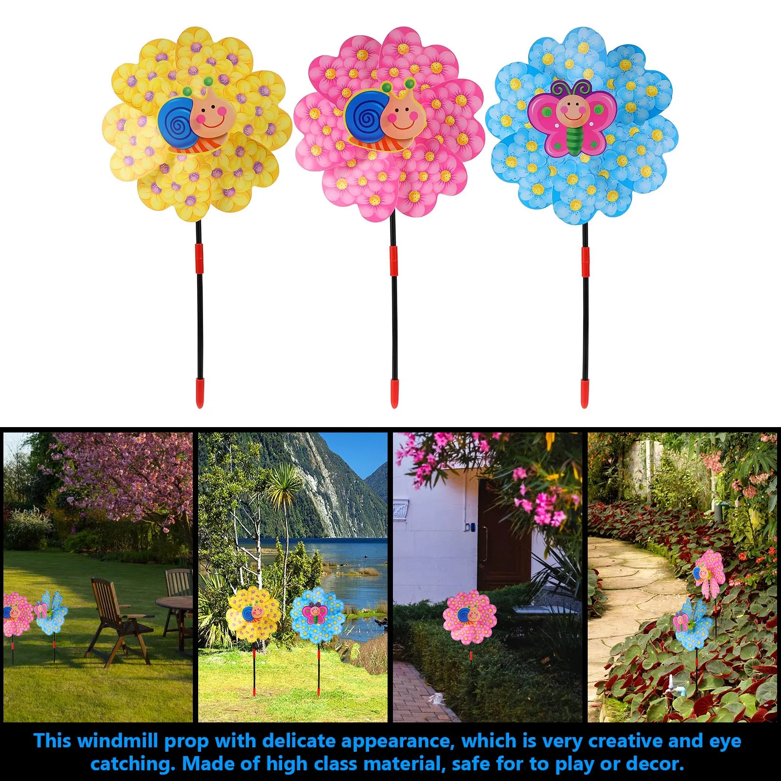 

3pcs Plastic Durable Single Layer Spin Fun Lovely Pinwheels Garden Decor Outdoor Party Wedding Garden Decor nament
