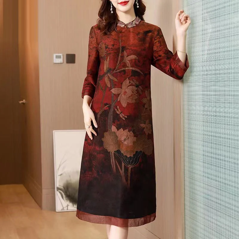 Robe longue Cheongsam de style chinois, noble et élégante, nouvelle collection Printemps 2026, tendance, amincissante, tenue de mariage pour mère WJ461