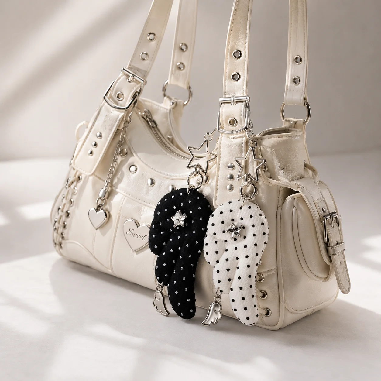 1PC Angel Wing Keychain Fashion Versatile Polka Dot Bag Pendant Y2K Star Clasp Bag Charm Hanging Decor for Backpack Purse