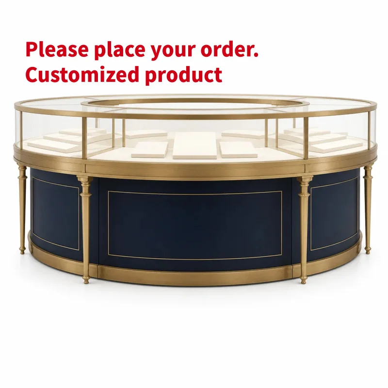 custom.Jewelry Island Display Cabinet LED Lighting Metal Wood Glass Showcase Custom Jewelry Shop Store