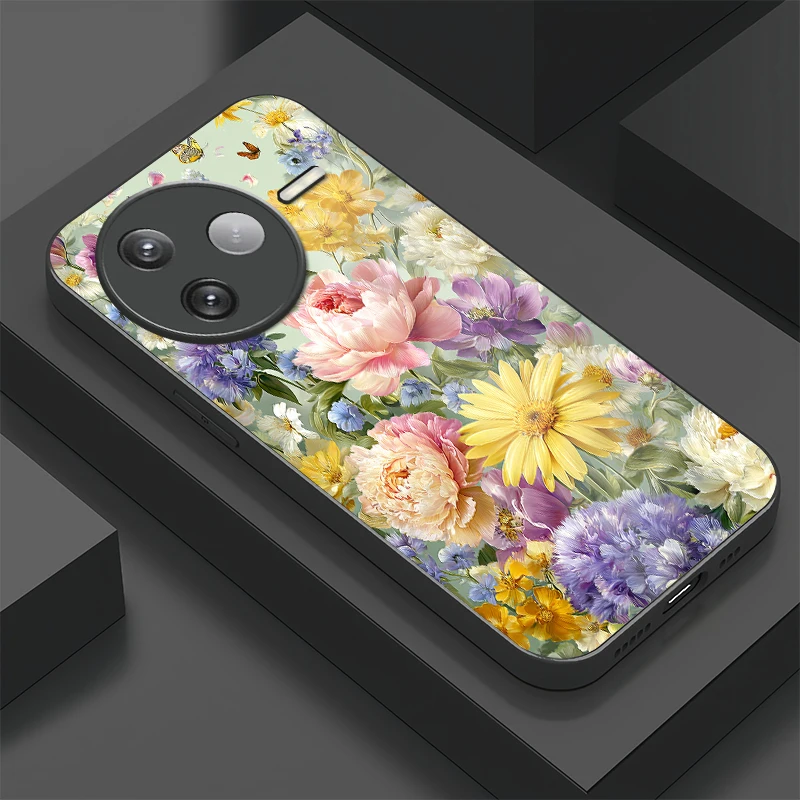 

Модный чехол для телефона с цветочным узором и растениями для Xiaomi Poco F7 Pro F5 F4 GT F3 F7 Ультра защитное закаленное стекло с защитой от падения