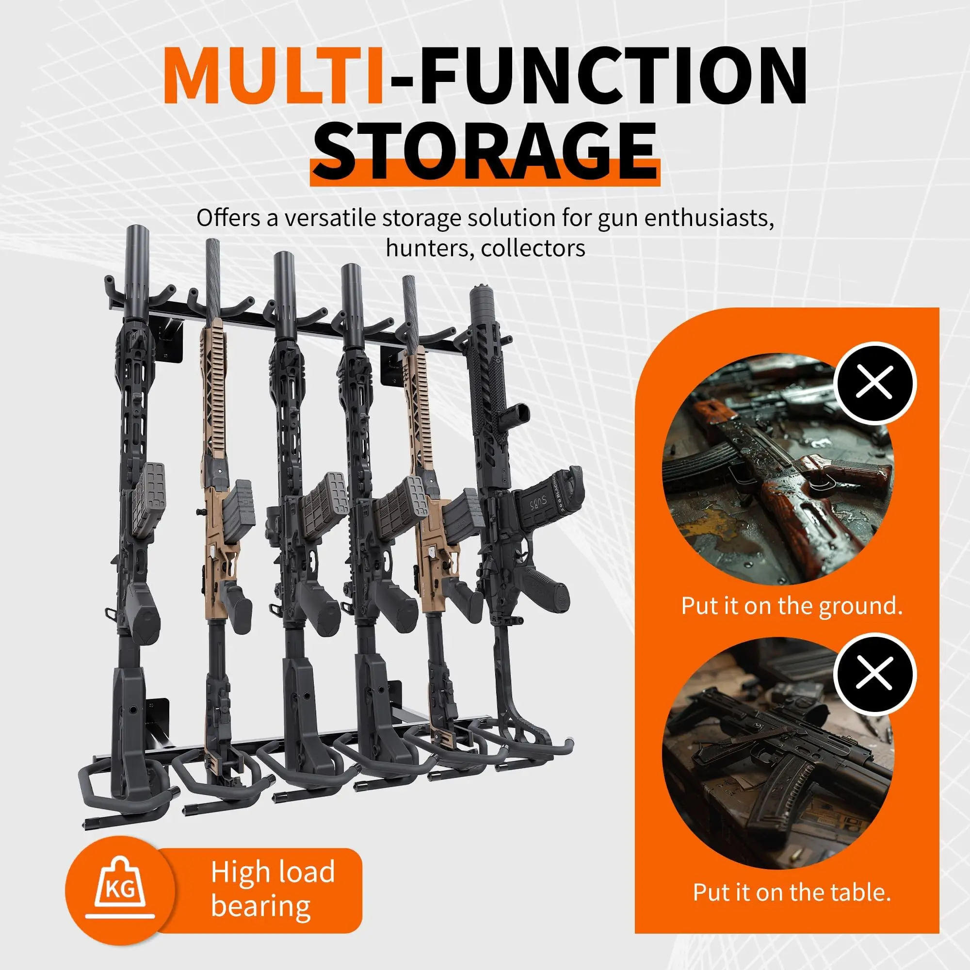

6-слотовая внутренняя стойка для пистолета для настенной винтовки Настенное крепление для дробовика Настенное крепление Вертикальная стойка для пистолета Настенное крепление для дома Стальная подставка для пистолета