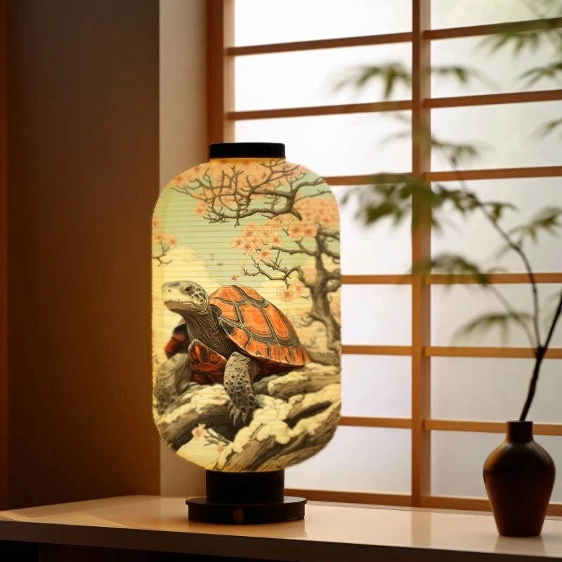 Japanische Papierlaterne im Retro-Stil mit Schildkrötenmuster für Izakaya, Pub, Restaurant, Sushi, bunte Schilderdekoration für den Außenbereich