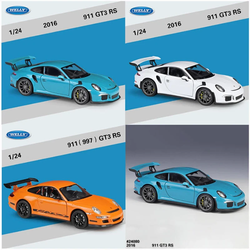 

WELLY 1:24 911 GT3 RS модель спортивного автомобиля из сплава, статическая коллекция, украшенные праздничные подарки, игрушки
