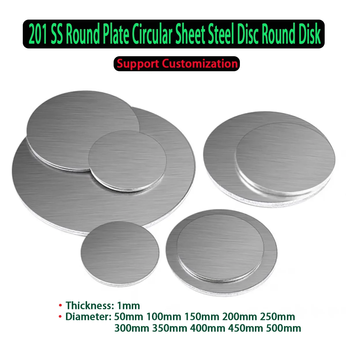 

201 Stainless Steel Round Plate Circular Sheet Steel Disc Round Disk Thickness 1mm Dia 50mm - 500mm