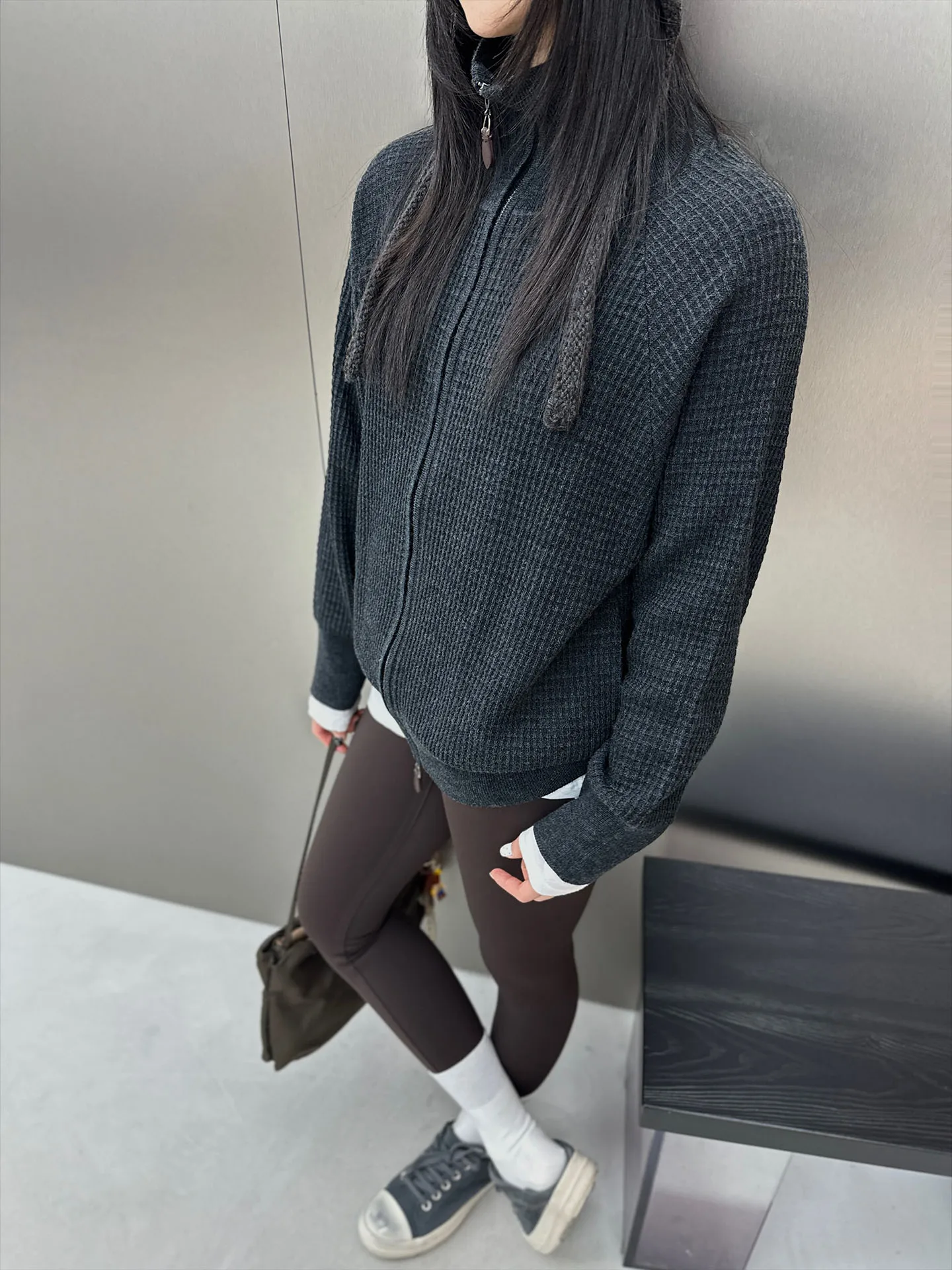 

High Collar Wool Knitted Sweater Tee-Piece Series Floral Tead Coarse Weave oulder-Down Zipper Cardigan Street Sle Loo...