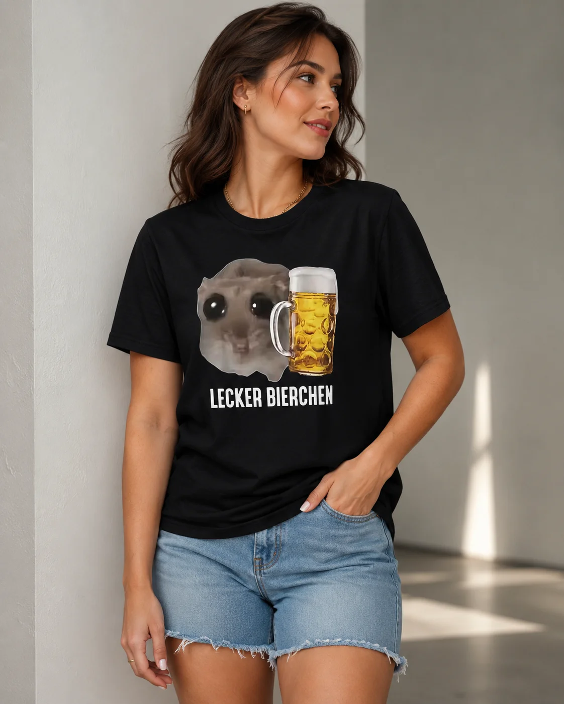 Sad Hamster, Delicious Beer Funny Memes Cute T-Shirts Women's Fashionable Hip-Hop T-Shirts Harajuku-Style Short-Sleeve T-Shirts