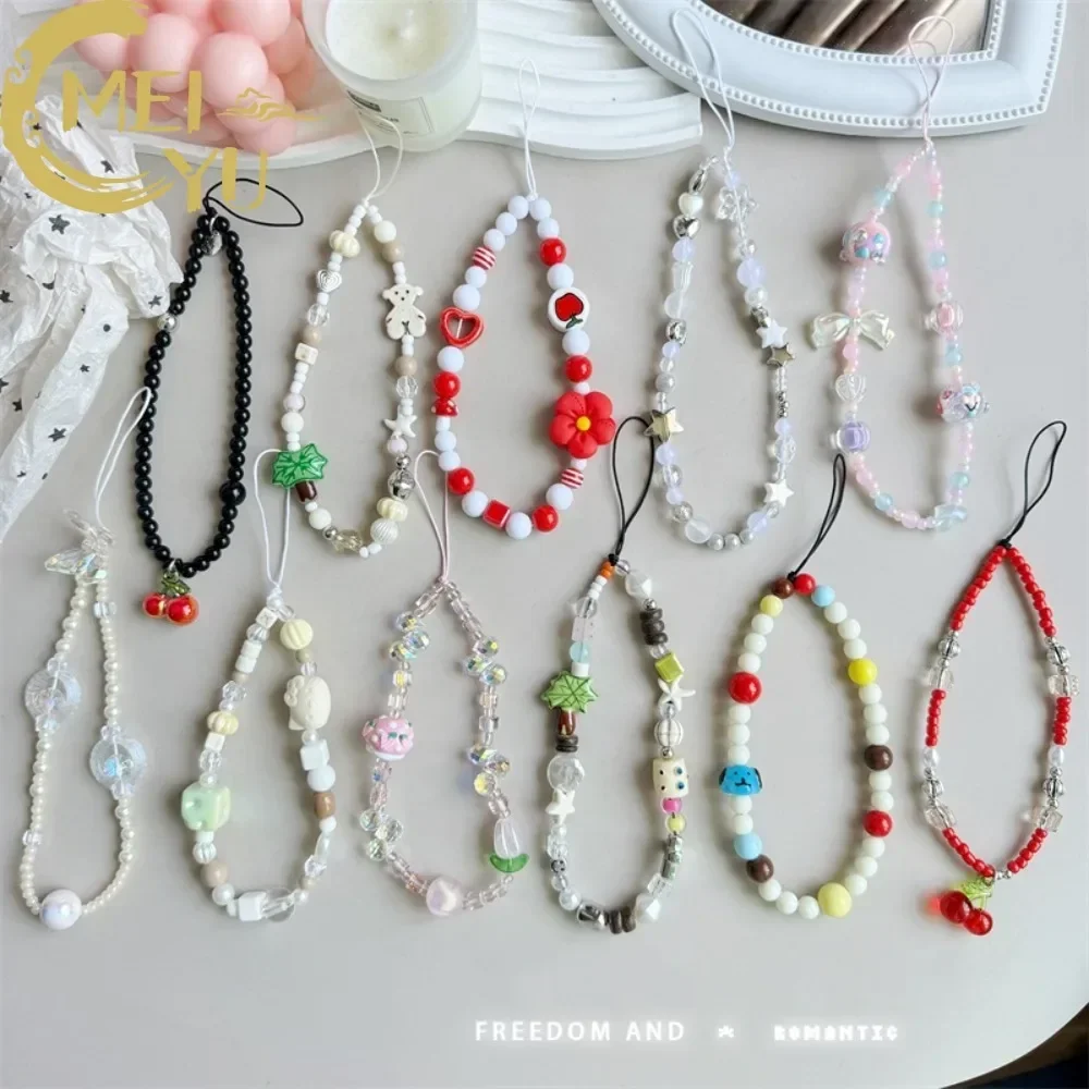 

2024 Cell Phone Lanyard Anti-Lost Chain Strawberry Cherry Summer Seashell Ceramic Dog Lanyard Wrist Anti-Drop Rope Keychain