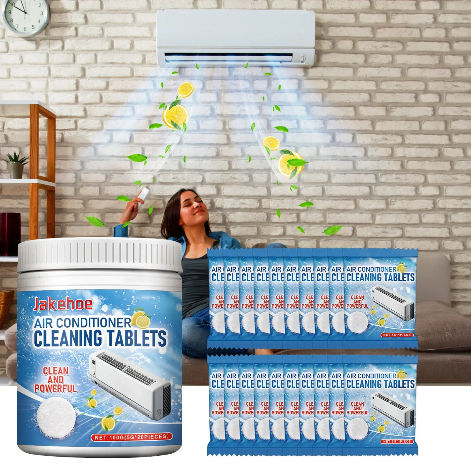 

Таблетка для чистки кондиционера (для внутреннего блока) - удаляет запахи и грязь, с экстрактом лимона и пищевой содой, безопасна для деталей кондиционера, 100 г