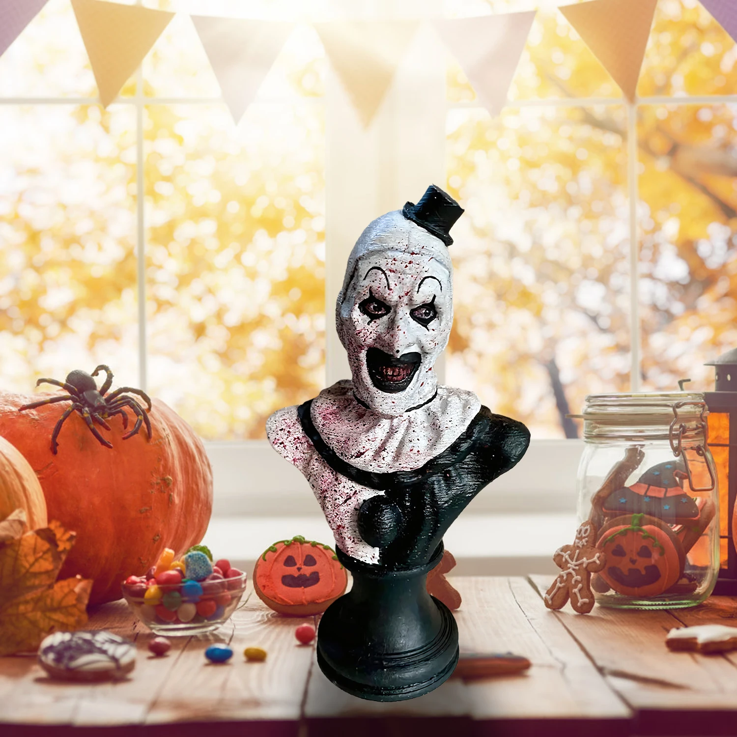 

Art The Clown Figure Horror Movie Action Figures Killer Clown Bust Sculpture Terrifying Merch Collectible Home Office Garden Dec