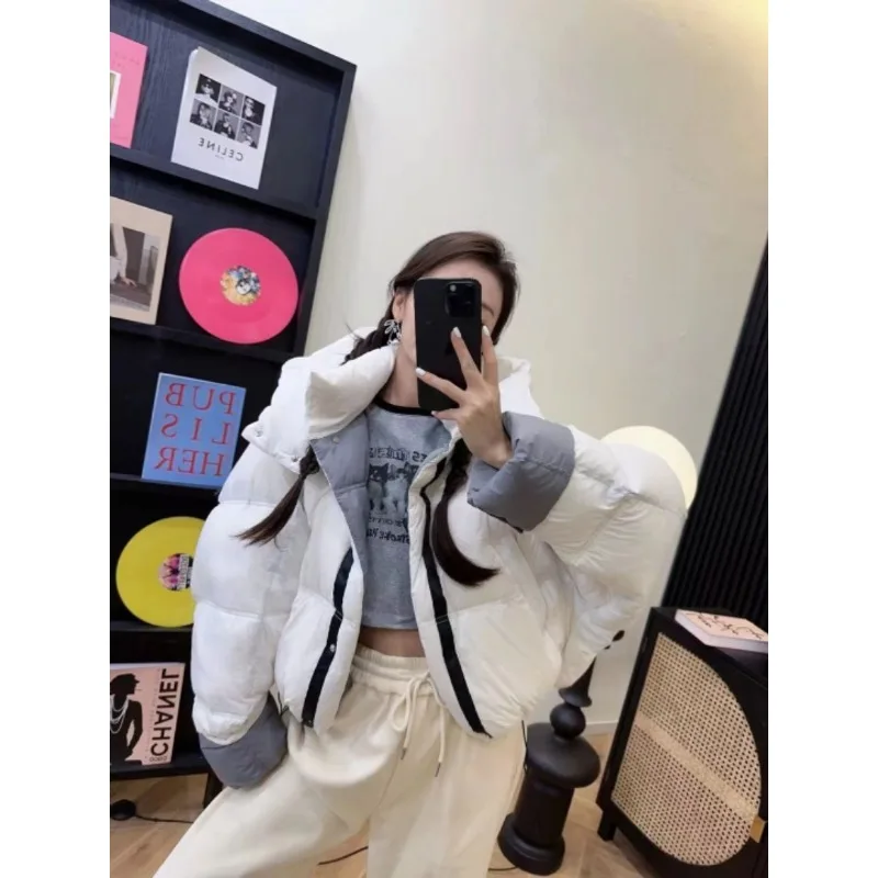 Women's White Duck Down Coat Winter Warm Reversible Wear New Casual Patchwork Bread Jacket Outerwear Fashion High Quality Hooded