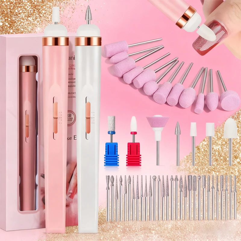 5 in 1 ポータブル電動ネイルドリルセット ライト付き マルチファイル USB充電式ネイルセット ネイルツール