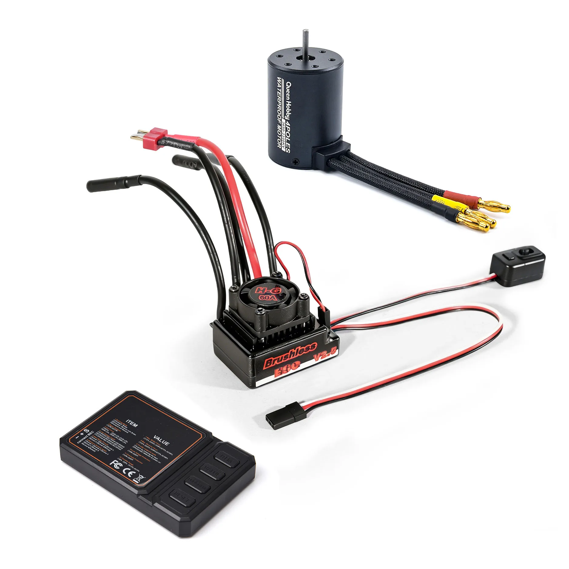3650 2300KV/3100kv/3900kv/4300k Brushless Motor & 60A  ESC with Program Car Combo for 1/10 RC Car On-road Off-road Monster Truck