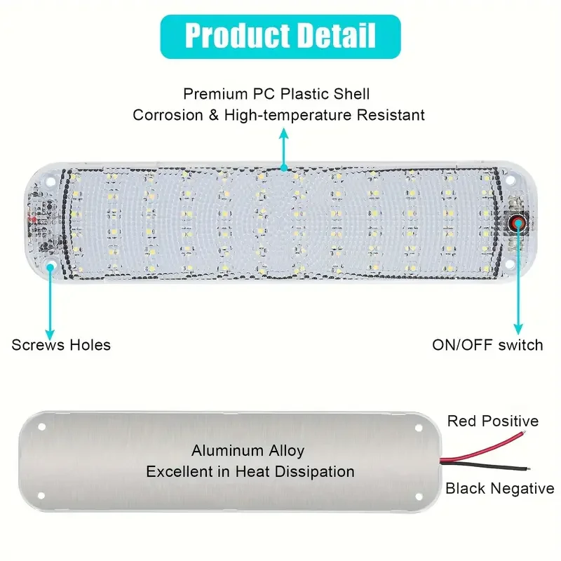 1pc 12V-80V Interni Auto Barra Luminosa A Led Tubo di Luce Bianca Con Interruttore Per Van Camion Camion RV Camper Barca Luci di Soffitto Per Auto Interni