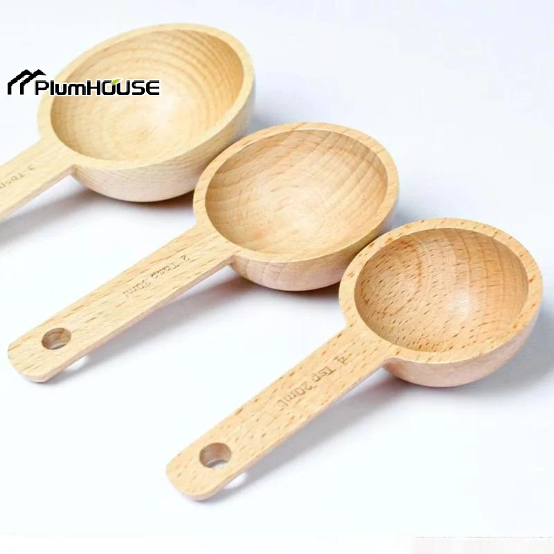 1Pcs 7.5 To 45ML Portable Beech Walnut Wooden Measuring Spoon Multipurpose Coffee Tea Sugar Kitchen Gadget