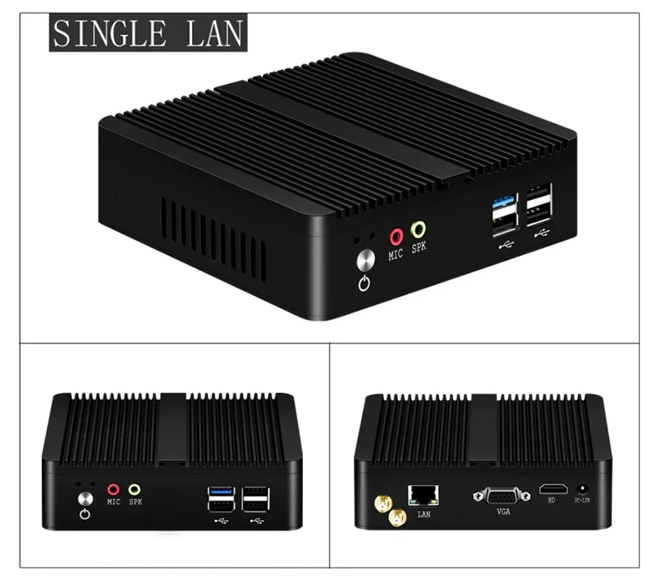 Helorpc Pfense Industrial Mini PC Inter Celeron Processor with 4XUSB HDMI VGA 2XRS232 Support Windows10/11 LINUX Deskto Computer
