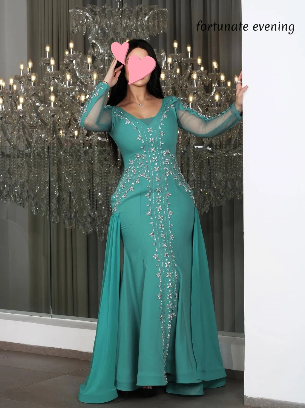

Fortunate Evening Elegant Vintage Sweet Green Mermaid Crystal V-Neck Customized Formal Occasion Prom Dress Evening Party Gowns
