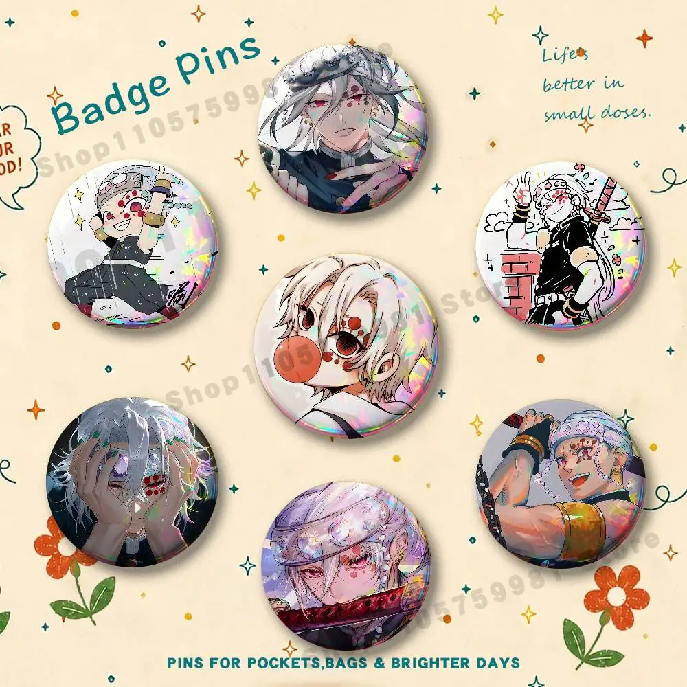 Anime Cute T-Tengen Uzui Enamel Pins Badge Round Brooch for Backpack Decor Accessories 25/32/44/58/75mm
