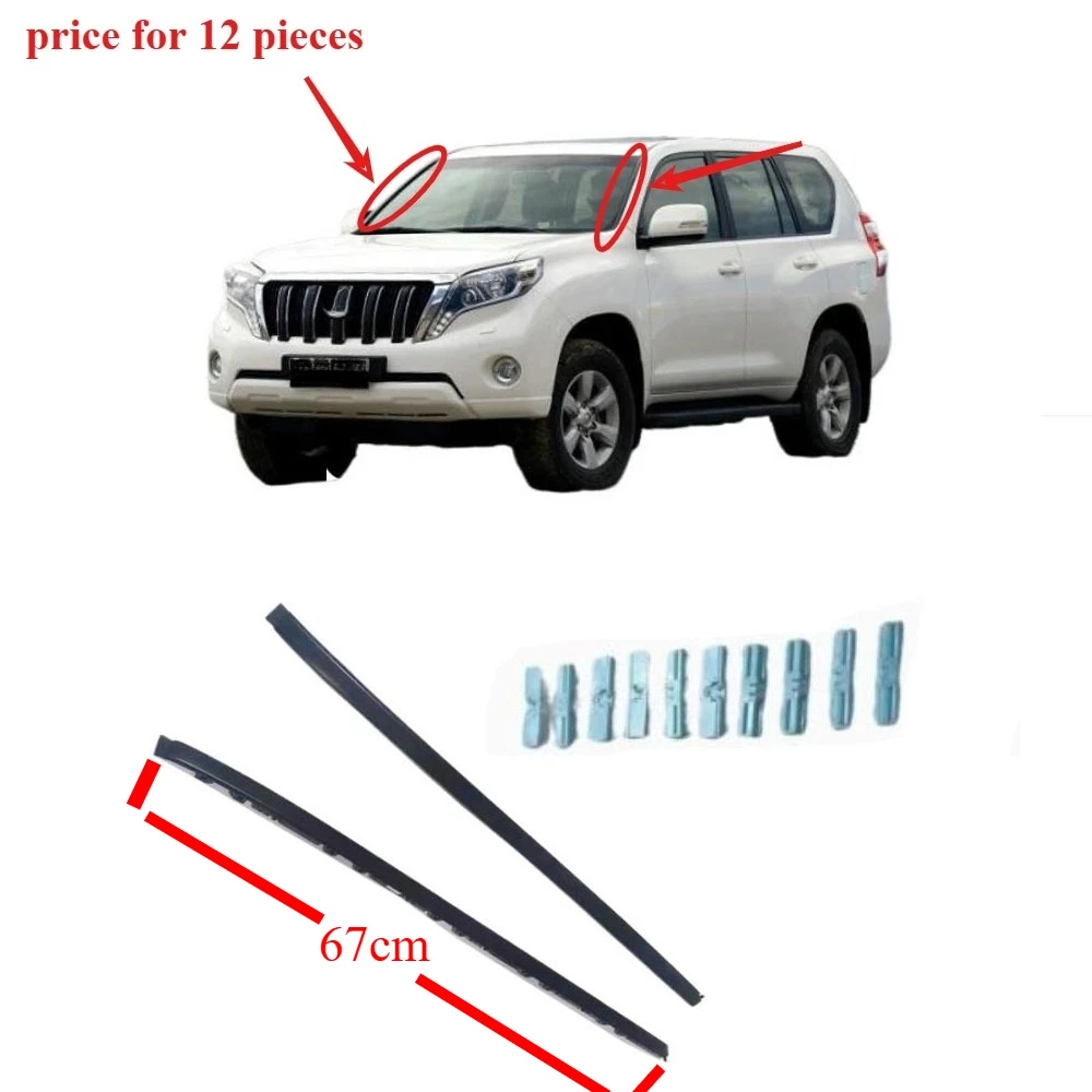 12 piezas de goma lateral para parabrisas exterior para Land Cruiser Prado LC150 2010-2022 tira de parabrisas sello de burlete de vidrio 67cm