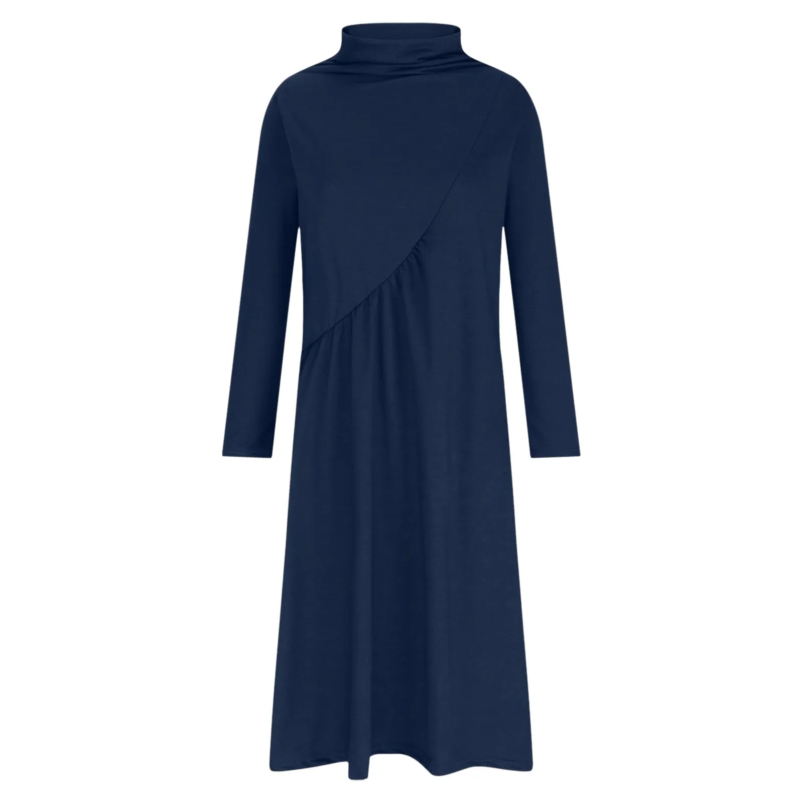 Abiti casual a collo alto da donna Abiti invernali larghi a maniche lunghe Tinta unita Midi Abito casual a pieghe Swing Clothing Vestido