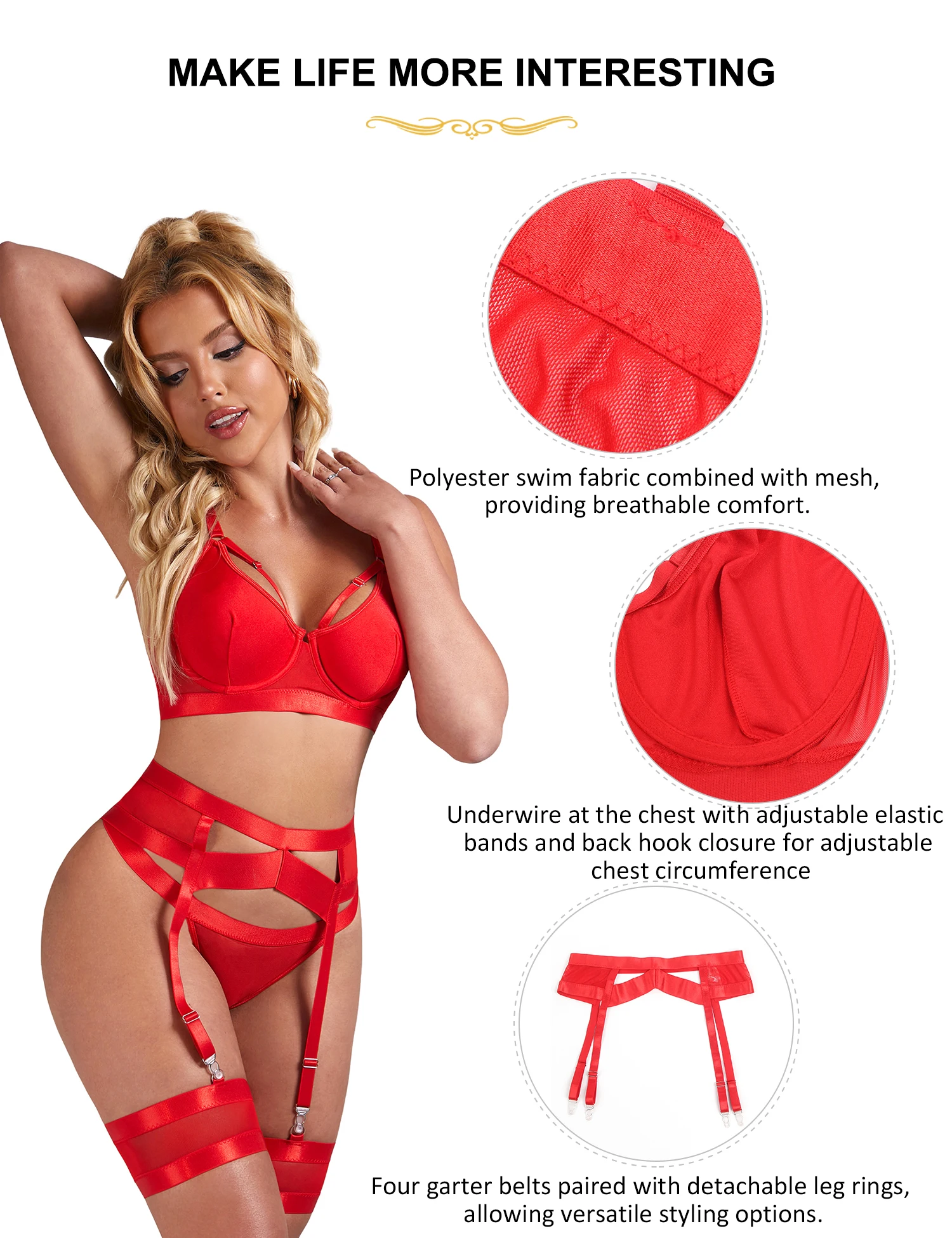 Ohyeahlady Sexy Women Underwear Set Suspender Garter Belts Bondage Bra and Brief Panty Curve Mesh Pajamas Plus Size Lingerie Set