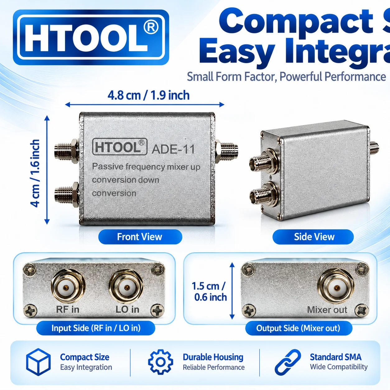 HTOOL ADE-11 Wideband Passive RF Mixer, 10 MHz to 2 GHz Up and Down Conversion Module, for SDR Reception and RF Experiments