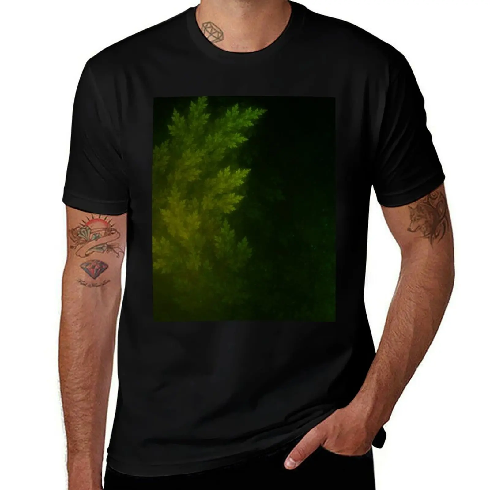 

Beautiful Fractal Pines in the Misty Spring Night T-Shirt summer clothes graphic t shirt vintage oversizeds men t shirt