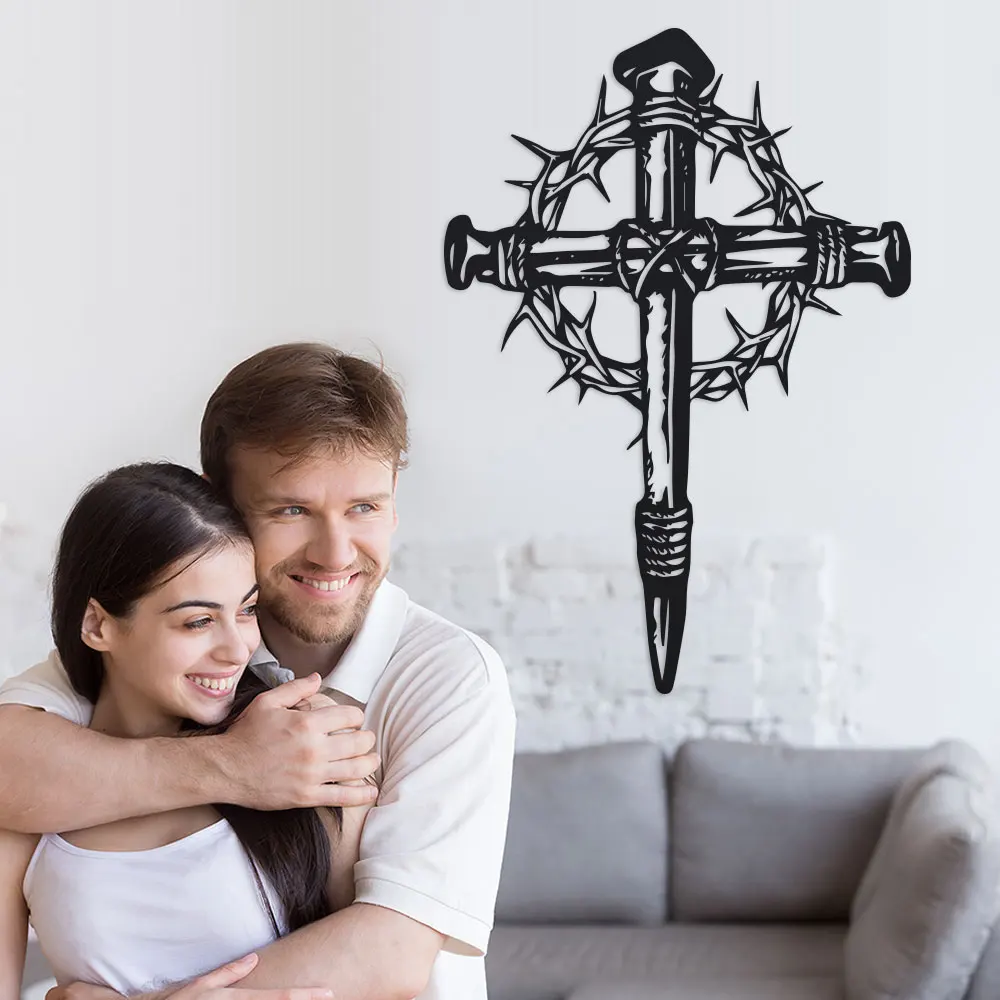 Gothic Metal Cross Wall Art with Thorns - 1pc Intricate Iron Home Decor for Living Room, Bedroom, Dining Area - view 5