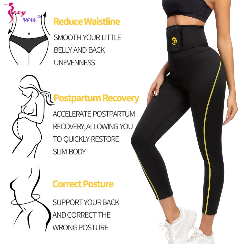 SEXYWG Women Sauna Pants Mid Waist Sweat Leggings Tummy Control Slimming Weight Loss Trousers Workout Running Compression