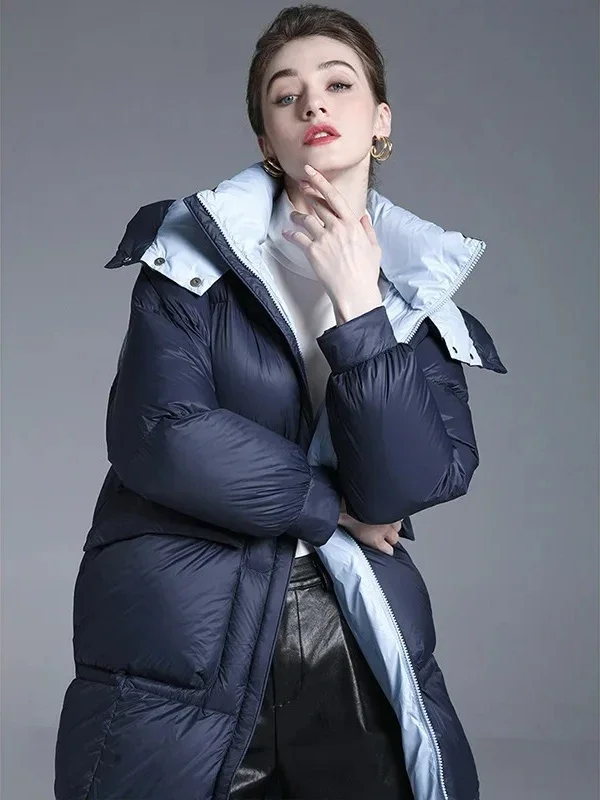 

Winter New Women's Down Jacket Loose Commuting Windproof Splicing Hooded Down Jacket