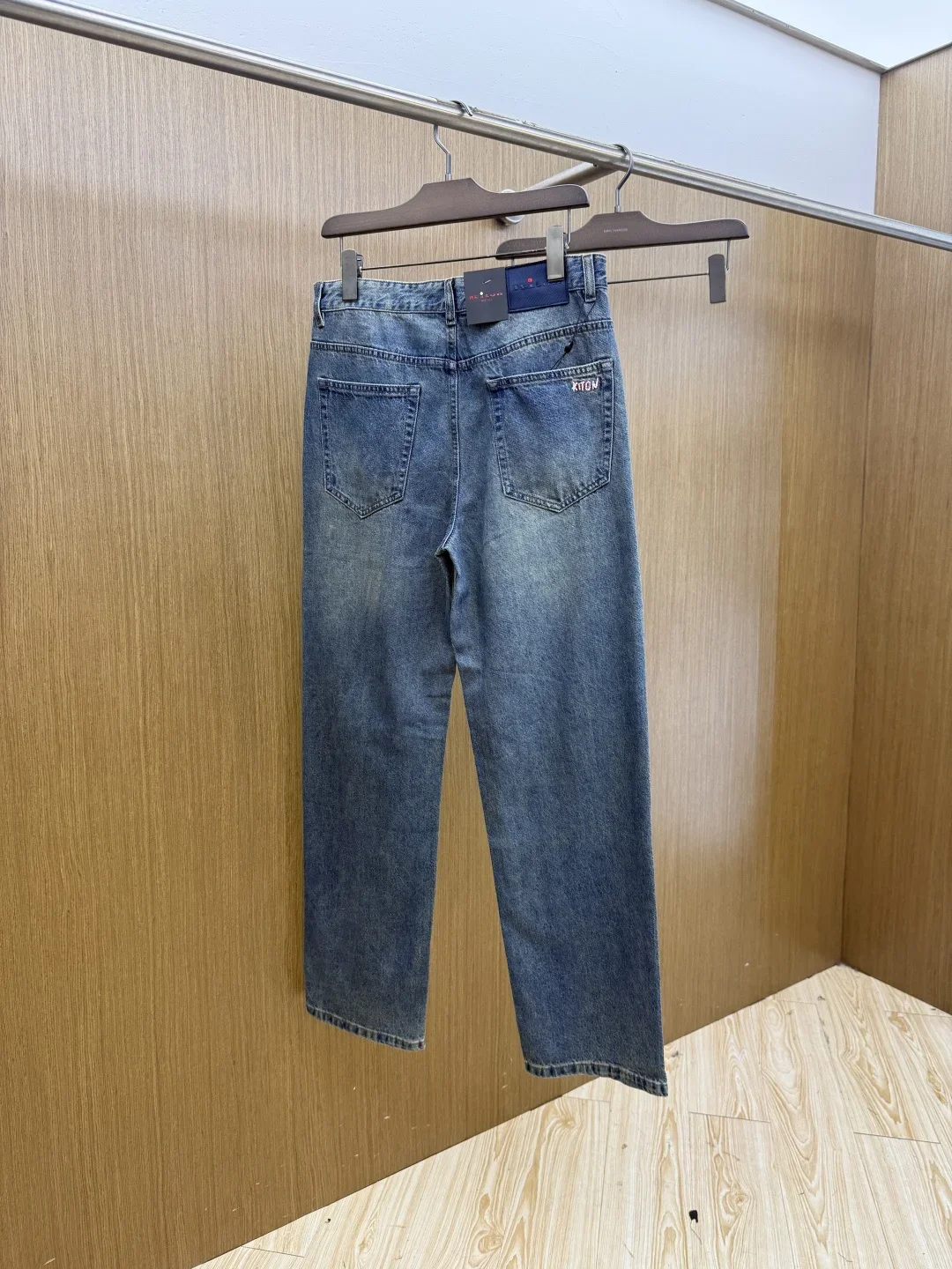 Kiton Italian high-elastic cotton straight jeans