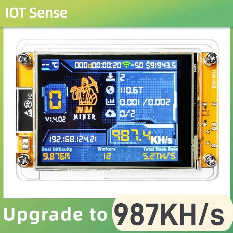 NMMiner Solo Lottery Bitcoin Hashrate 987KH/s Lucky Miner for computer nerd 2.8 inch Smart Display Crypto ESP32-2432S028R DROOM