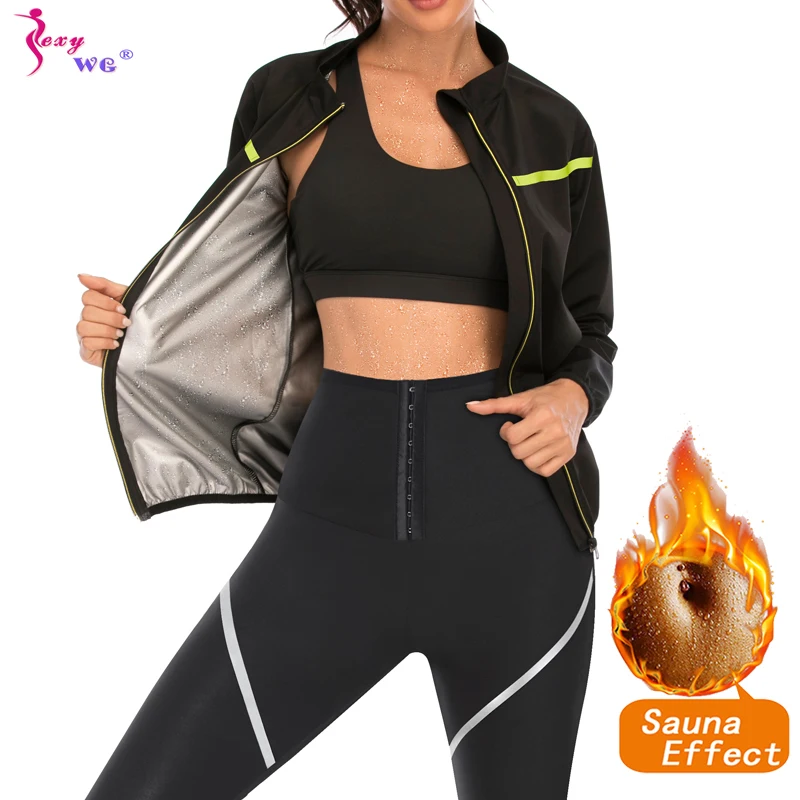 

SEXYWG Women Sauna Hot Sweat Suit Fitness Slimming Workout Pants and Shirt Body Shaper Waist Trainer Weight Loss Sports Jacket