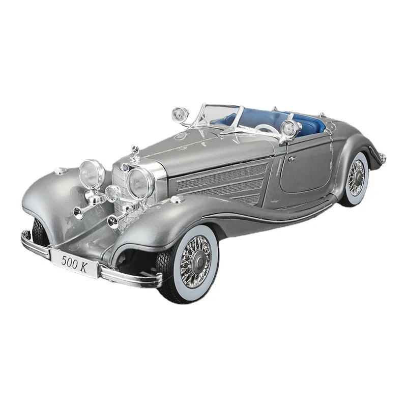 Maisto 1:18 Mercedes Benz 500k Grey White Classic Retro Vintage Car Model Simulation Alloy Car Model Collectibles Collection Toy